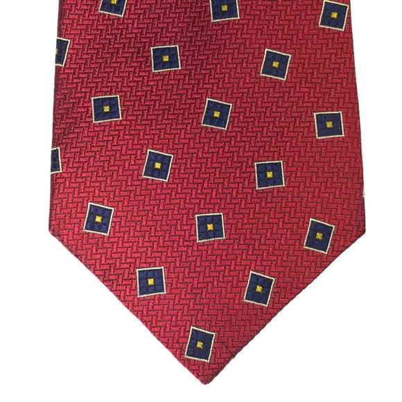 Jos. A. Bank Other - Corporate JOS A BANK Red Geometric Blue Yellow Squares Necktie Hand Sewn Tie